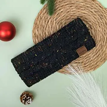 Loritta Womens Ear Warmers Headbands Winter Warm Fuzzy Cable Knit Head Wrap Fleece Lined Gifts,Black