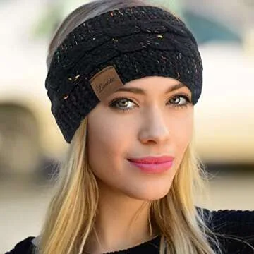 Loritta Womens Ear Warmers Headbands Winter Warm Fuzzy Cable Knit Head Wrap Fleece Lined Gifts,Black