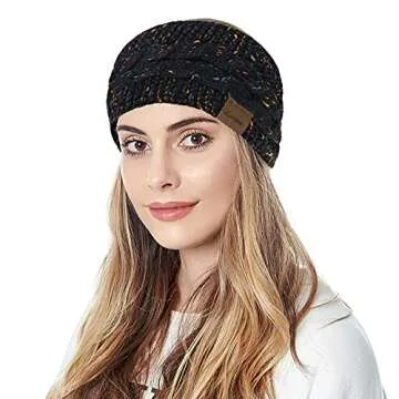 Loritta Womens Ear Warmers Headbands Winter Warm Fuzzy Cable Knit Head Wrap Fleece Lined Gifts,Black