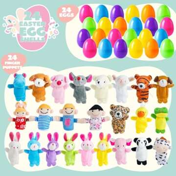 JOYIN 24 Pcs Easter Eggs Filled with Finger Puppets, Prefilled Egg with Cartoon Animal Puppets for K...