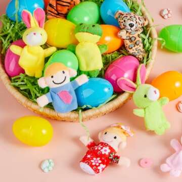 JOYIN 24 Pcs Easter Eggs Filled with Finger Puppets, Prefilled Egg with Cartoon Animal Puppets for Kids Easter Hunt, Basket Stuffers Fillers, Party Favors and Classroom Prize Supplies