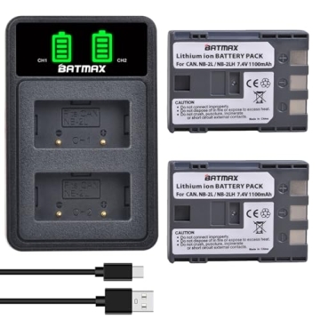 Batmax 2Pcs NB-2L NB-2LH Battery + Dual USB LED Charger for Canon PowerShot G7 G9 S80 S70 S60 S50 S4...