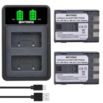 Batmax Dual USB LED Charger with 2 NB-2L Batteries for Canon Cameras