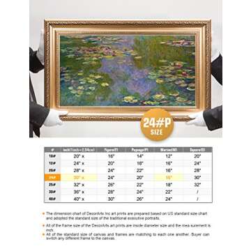 DECORARTS - Water Lilies Claude Monet Giclee Fine Art Print in Embossed Gold Frame. Framed Size: 36x22
