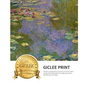 DECORARTS - Water Lilies Claude Monet Giclee Fine Art Print in Embossed Gold Frame. Framed Size: 36x22