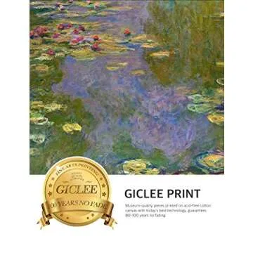 DECORARTS - Water Lilies Claude Monet Giclee Fine Art Print in Embossed Gold Frame. Framed Size: 36x22