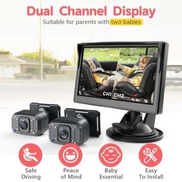 Itomoro Baby Car Camera, Dual Channel 5 inch Display with 2 IR Night Vision Camera, Easily Install B...