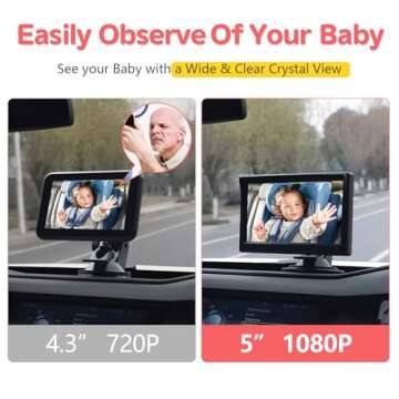 Itomoro Baby Car Camera, Dual Channel 5 inch Display with 2 IR Night Vision Camera, Easily Install Baby Car Mirror 1080P Clear Car Baby Camera for Rear Facing Seat Backseat ACZ403