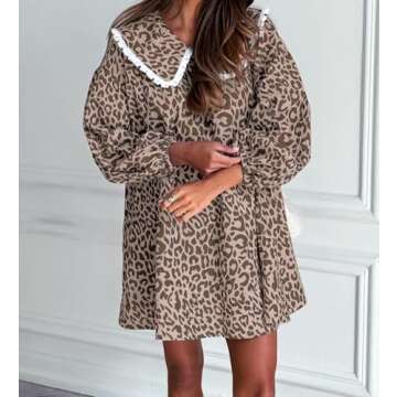 Trendy Quzak Leopard Print Babydoll Dress with Peter Pan Collar