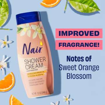 NAIR Shower Cream Hair Remover with Moroccan Argan Oil and Orange Blossom, Body Hair Removal Cream f...