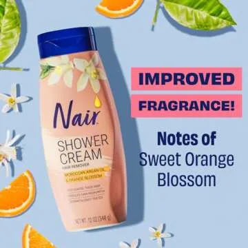 NAIR Shower Cream Hair Remover with Moroccan Argan Oil and Orange Blossom, Body Hair Removal Cream f...