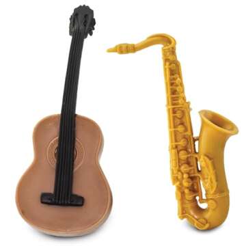 Safari Ltd Musical Instruments TOOB - Figurines: Trombone, Flute, Saxophone, Guitar, Violin, Horn, Trumpet, Clarinet - Educational Toys for Boys, Girls & Kids Ages 3+