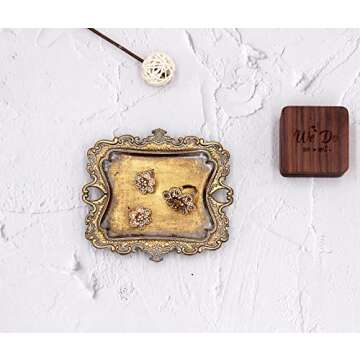 Vintage Small Gold Ring Dish, Birthday & Wedding Gifts for Women，Wedding Ring Tray - 5.3 x 4.5 inches