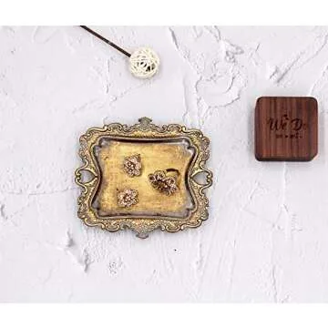 Vintage Small Gold Ring Dish, Birthday & Wedding Gifts for Women，Wedding Ring Tray - 5.3 x 4.5 inches