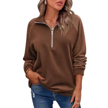 Zeagoo Women's Fashion Sweatshirt Fleece Quarter Zip Up Sweatshirts Casual Knitted Sleeves Pullover ...