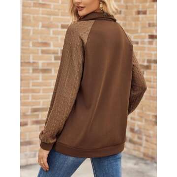 Zeagoo Women's Fashion Sweatshirt Fleece Quarter Zip Up Sweatshirts Casual Knitted Sleeves Pullover Sweaters for Women 2024, Brown S