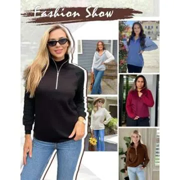 Zeagoo Women's Fashion Sweatshirt Fleece Quarter Zip Up Sweatshirts Casual Knitted Sleeves Pullover Sweaters for Women 2024, Brown S