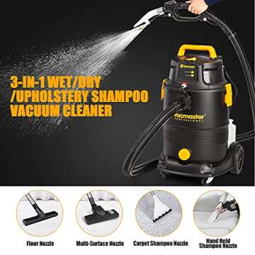 Vacmaster Wet Dry Shampoo Vacuum Cleaner 3 in 1 Portable Carpet Cleaner 8 Gallon 5.5 Peak HP Power Suction