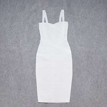 HLBandage Midi-Calf Solid Color Spaghetti Strap Rayon Bandage Dress (M,White)