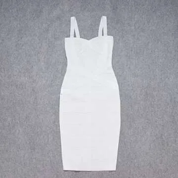HLBandage Midi-Calf Solid Color Spaghetti Strap Rayon Bandage Dress (M,White)