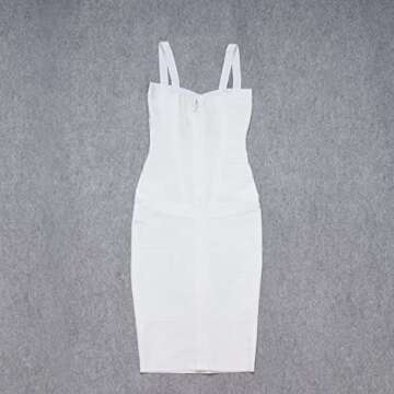 HLBandage Midi-Calf Solid Color Spaghetti Strap Rayon Bandage Dress (M,White)