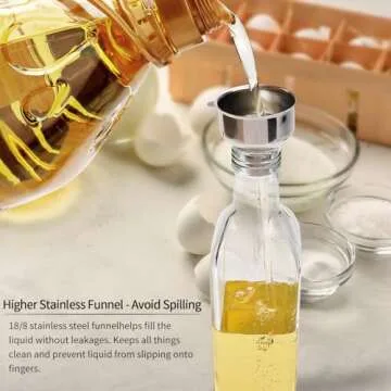 BAKHUK 4 Pack 17oz Olive Oil Dispenser Bottles, 500ml Clear Glass Vinegar Cruet with Pourers and Funnel for Kitchen