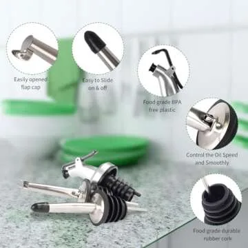 BAKHUK 4 Pack 17oz Olive Oil Dispenser Bottles, 500ml Clear Glass Vinegar Cruet with Pourers and Funnel for Kitchen