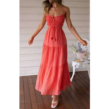 Women Summer Casual Maxi Dress Boho Cutout Style