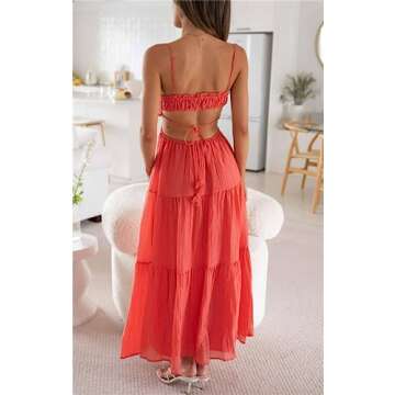 Women Summer Casual Maxi Dress Boho Cutout Style