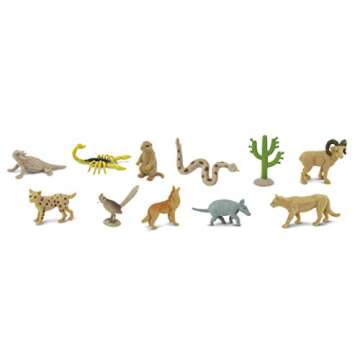 Safari Ltd. Desert TOOB - Figurines of Horned Lizard, Cactus, Road Runner, Scorpion, Rattlesnake, Coyote, Bobcat, Armadillo, Mountain Lion - Educational Toy Figures For Boys, Girls & Kids Ages 3+