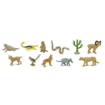 Safari Ltd. Desert TOOB - Figurines of Horned Lizard, Cactus, Road Runner, Scorpion, Rattlesnake, Coyote, Bobcat, Armadillo, Mountain Lion - Educational Toy Figures For Boys, Girls & Kids Ages 3+