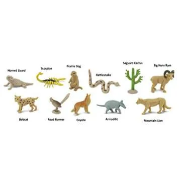 Safari Ltd. Desert TOOB - Figurines of Horned Lizard, Cactus, Road Runner, Scorpion, Rattlesnake, Coyote, Bobcat, Armadillo, Mountain Lion - Educational Toy Figures For Boys, Girls & Kids Ages 3+