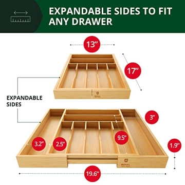 Luxury Bamboo Kitchen Drawer Organizer Adjustable Utensil Tray