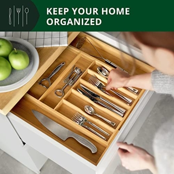 Luxury Bamboo Kitchen Drawer Organizer Adjustable Utensil Tray