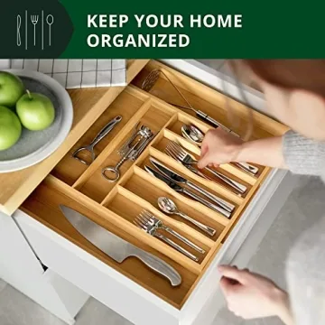 Luxury Bamboo Kitchen Drawer Organizer Adjustable Utensil Tray