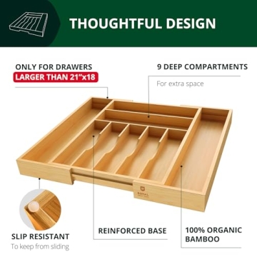 Luxury Bamboo Kitchen Drawer Organizer Adjustable Utensil Tray