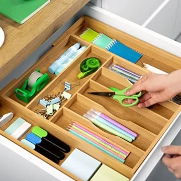 Luxury Bamboo Kitchen Drawer Organizer Adjustable Utensil Tray