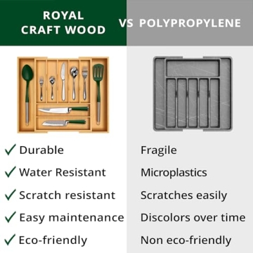 Luxury Bamboo Kitchen Drawer Organizer Adjustable Utensil Tray