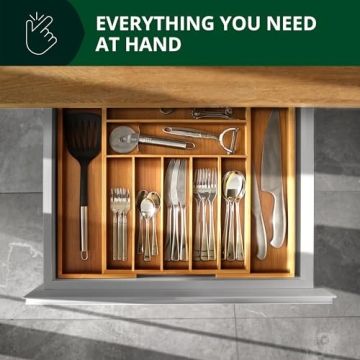 Luxury Bamboo Kitchen Drawer Organizer Adjustable Utensil Tray