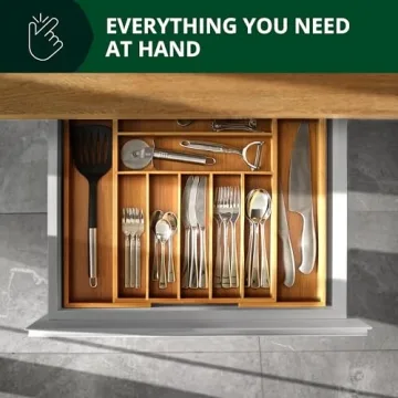 Luxury Bamboo Kitchen Drawer Organizer Adjustable Utensil Tray