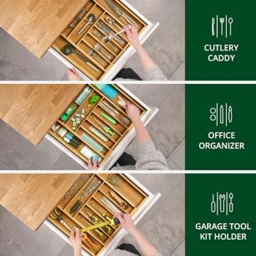 Luxury Bamboo Kitchen Drawer Organizer Adjustable Utensil Tray
