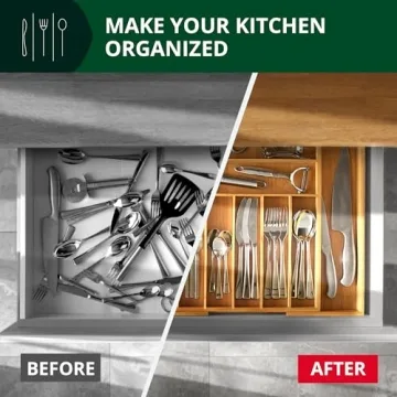 Luxury Bamboo Kitchen Drawer Organizer Adjustable Utensil Tray