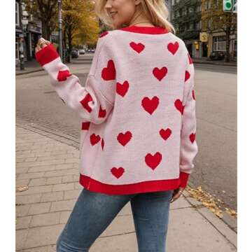 KAOBIO Women Cute Heart Oversized Cardigan Open Front Button Down Love Print Knit Sweater Y2k Kawaii...