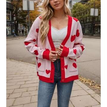KAOBIO Cute Heart Oversized Cardigan for Women