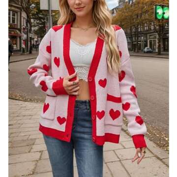KAOBIO Cute Heart Oversized Cardigan for Women