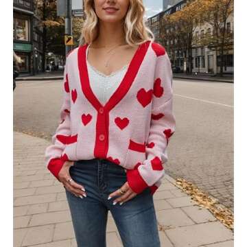 KAOBIO Cute Heart Oversized Cardigan for Women