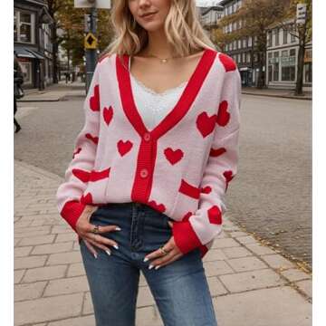 KAOBIO Cute Heart Oversized Cardigan for Women