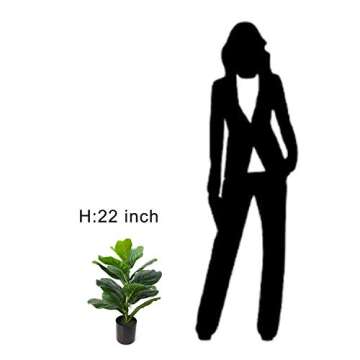BESAMENATURE Artificial Mini Fiddle Leaf Fig Tree, Potted Artificial Tree for Home Decor, 22'' Tall, Green