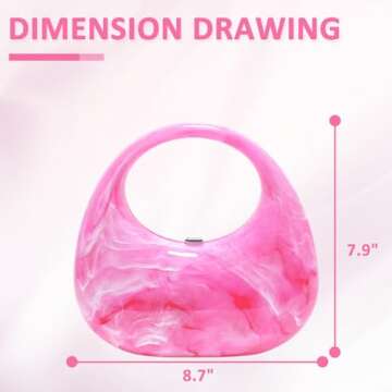 Clutch Purses for Women, Hot Pink Evening Bag, Marble Veining Acrylic Tote Bag, Small Tote Bag, Hand...