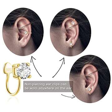 Cubic Zirconia Ear Cuffs - Sterling Silver Hypoallergenic Non-Piercing Cartilage Earrings for Women,...